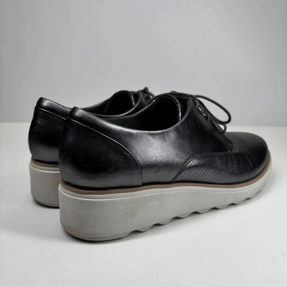 Clarks Sharon Crystal  Women's US 11M Pewter Leather Wedge Oxford Shoes Platform